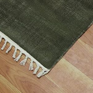 Casavani Hand Made Cotton Dhurrie Geometric Green & Beige Tassel Rug Easy Care Washable Rugs for Doormat Entryway Living Room Bedroom Hallway Balcony 6x12 Feet Runner