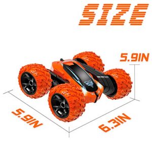 Remote Control Car, 2.4GHz Electric Race Stunt Car, Double Sided 360° Rolling Rotating Rotation, LED Headlights RC 4WD High Speed Off Road Gift for 3 4 5 6 7 8-12 Year Old Boy Toys (Orange)