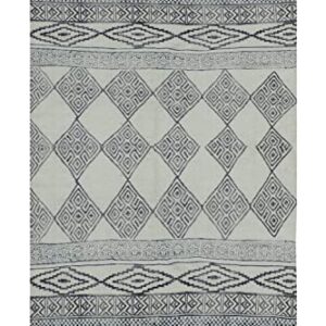 Casavani Hand Block Printed Rug Moroccan Beige & Black Tassel Rug Boho Area Rug Easy Care Washable Rugs for Doormat Entryway Living Room Bedroom Hallway Balcony 5x5 Feet Square