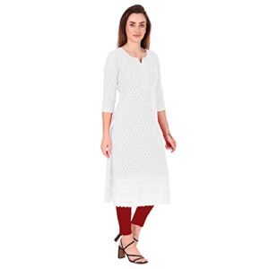 ladyline Womens Georgette Chiffon Chickankari & Sequins Work Kurti Tunic Kurta (White, 40)