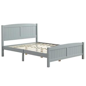 modern grey wooden bed frame with curved headboard and vertical stripe design - full pine single-layer core full-board bed frame for a sleek look