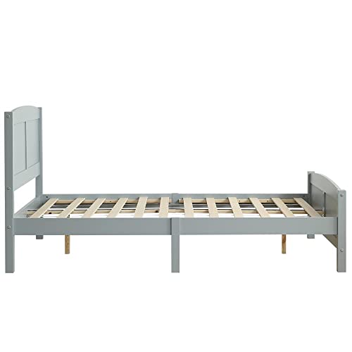 Modern Grey Wooden Bed Frame with Curved Headboard and Vertical Stripe Design - Full Pine Single-Layer Core Full-Board Bed Frame for a Sleek Look