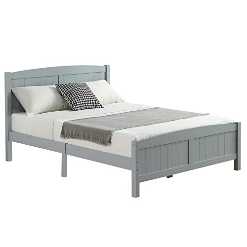 Modern Grey Wooden Bed Frame with Curved Headboard and Vertical Stripe Design - Full Pine Single-Layer Core Full-Board Bed Frame for a Sleek Look