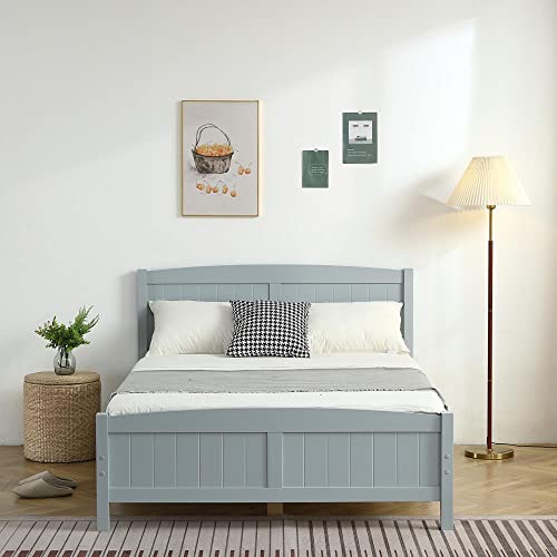 Modern Grey Wooden Bed Frame with Curved Headboard and Vertical Stripe Design - Full Pine Single-Layer Core Full-Board Bed Frame for a Sleek Look