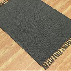 Casavani Indian Handmade Cotton Dhurrie Solid Black Area Rug Boho Kilim Flat Weave Rug Indoor Hall Room Decor Carpet Throw Rugs for Bedroom Living Room Bathroom Balcony 9x15 Feet