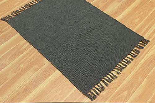 Casavani Indian Handmade Cotton Dhurrie Solid Black Area Rug Boho Kilim Flat Weave Rug Indoor Hall Room Decor Carpet Throw Rugs for Bedroom Living Room Bathroom Balcony 9x15 Feet