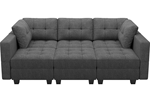 Belffin Convertible Sectional Sleeper Sofa Bed Modular Sofa Sleeper Couch Set with Storage Seat Modular Sectional Couch Bed Dark Grey