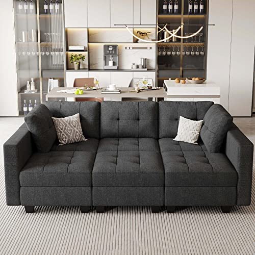 Belffin Convertible Sectional Sleeper Sofa Bed Modular Sofa Sleeper Couch Set with Storage Seat Modular Sectional Couch Bed Dark Grey