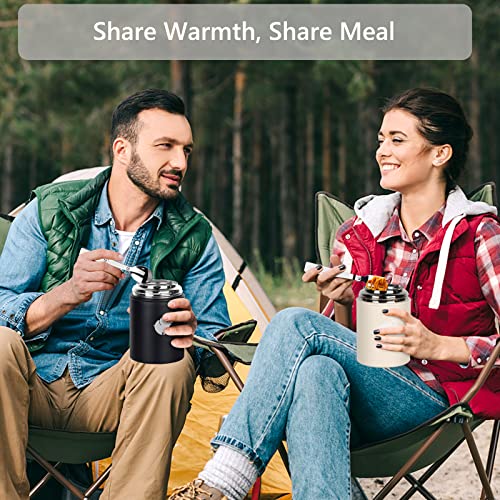 NewFation Thermos For Hot Food - 17OZ Insulated Food Container With Foldable Fork& Spoon, Leak Proof Soup Thermos For Adults, Food Thermos Portable With Handle For Office Outdoors(White)