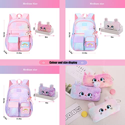 Zdyihmt Cute Rainbow Backpack Kawaii Pink Backpack With Storage Bag Large Capacity Laptop Backpack 16.5 Inch For Girls(Purple)