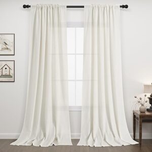 ivory linen curtains 102 inches long for living room bedroom 2 panels rod pocket light filtering neutral large window drapes ivory cream natural sheer curtains 102 inch for patio sliding glass door