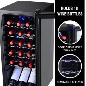 Phiestina Wine Cooler Wine and Beverage Refrigerator 18 Bottles or 15 Bottles 9 cans Beer Fridge Freestanding,with Removable Shelves Interior Lighting Digital Touch Control for Home/Bar/Office