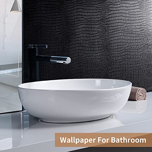 Black Peel and Stick Wallpaper, 15.7" X 118" Crocodile Wallpaper Embossed Easy Peel off Wallpaper Self Adhesive Removable Contact Paper Textured Wallpaper for Cabinet Bedroom with Knife Tape Measure