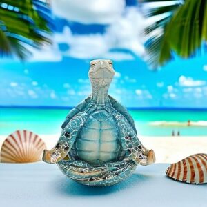 VVGIFTS Sea Turtle Meditation Yoga Decor, Sea Turtle Meditating Coastal Beach Decorations, Zen Yoga Resin Sea Turtle Statue for Home Office Decorations (Put The Palms Separate)