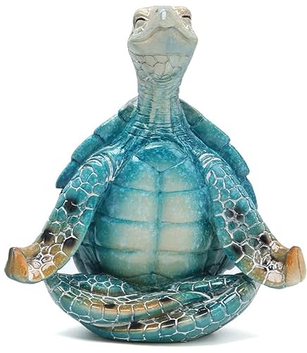 VVGIFTS Sea Turtle Meditation Yoga Decor, Sea Turtle Meditating Coastal Beach Decorations, Zen Yoga Resin Sea Turtle Statue for Home Office Decorations (Put The Palms Separate)