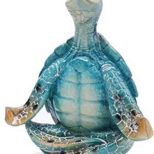 VVGIFTS Sea Turtle Meditation Yoga Decor, Sea Turtle Meditating Coastal Beach Decorations, Zen Yoga Resin Sea Turtle Statue for Home Office Decorations (Put The Palms Separate)