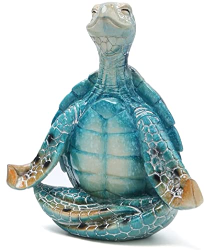 VVGIFTS Sea Turtle Meditation Yoga Decor, Sea Turtle Meditating Coastal Beach Decorations, Zen Yoga Resin Sea Turtle Statue for Home Office Decorations (Put The Palms Separate)