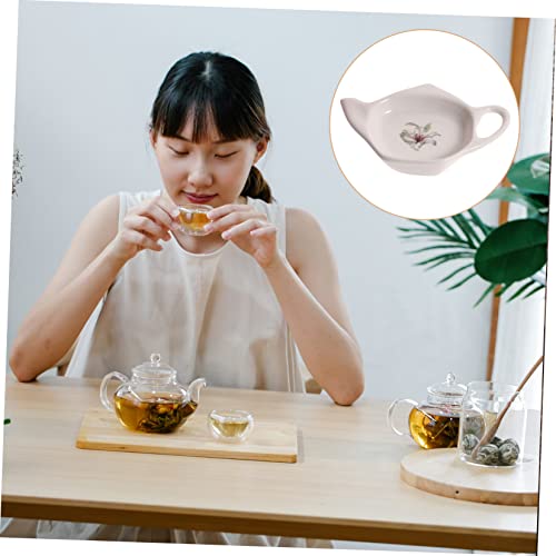 Cabilock 4pcs Ceramic Tea Bag Saucer Coffee Coasters Coffee Decor Gift Containers Ceramic Teabag Coaster Tea Bag Holders Tea Bag Organizer Ceramics White Decorative Teabag Dish Home Supply