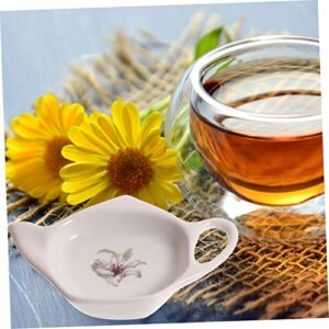 Cabilock 4pcs Ceramic Tea Bag Saucer Coffee Coasters Coffee Decor Gift Containers Ceramic Teabag Coaster Tea Bag Holders Tea Bag Organizer Ceramics White Decorative Teabag Dish Home Supply