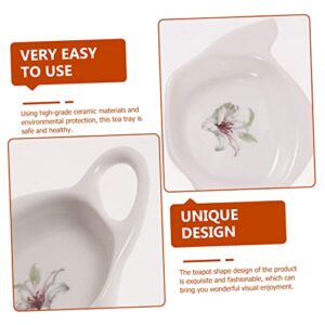 Cabilock 4pcs Ceramic Tea Bag Saucer Coffee Coasters Coffee Decor Gift Containers Ceramic Teabag Coaster Tea Bag Holders Tea Bag Organizer Ceramics White Decorative Teabag Dish Home Supply