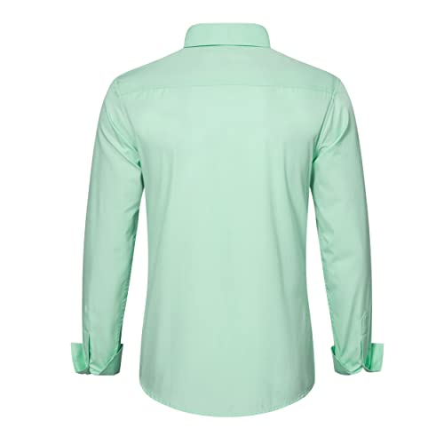 MUSE FATH Men's Solid Designer Clothes-Casual Long Sleeve Shirt-Button Up Wedding Dress Shirt-Light Green-XS