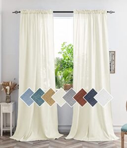 yancorp beige curtains 96 inch length for living room 2 panels linen textured sheer curtain set light filtering semi sheer drapes curtains for bedroom(beige,w52 x l96)