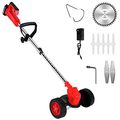 Weed Wacker Cordless String Trimmer - 24V Power Weed Eater Grass Trimmer with 3 Function Blades, Height Adjustable Lawn Edger Brush Cutter for Home Garden, Lawn, Yard (A 1 Battery red)