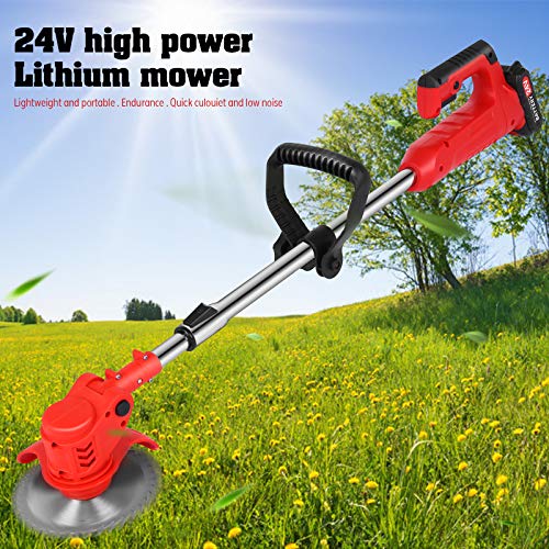 Weed Wacker Cordless String Trimmer - 24V Power Weed Eater Grass Trimmer with 3 Function Blades, Height Adjustable Lawn Edger Brush Cutter for Home Garden, Lawn, Yard (A 1 Battery red)