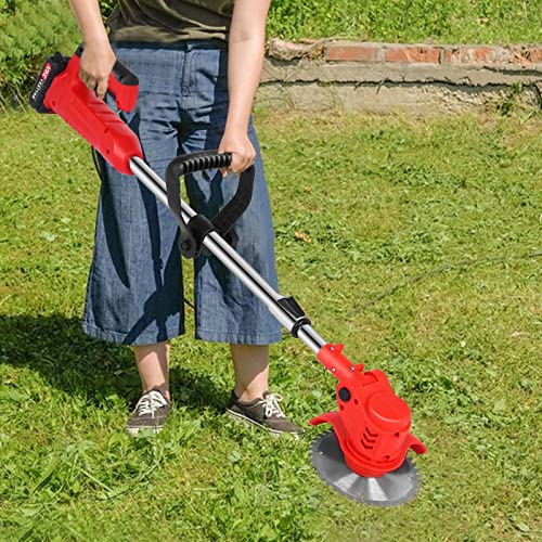 Weed Wacker Cordless String Trimmer - 24V Power Weed Eater Grass Trimmer with 3 Function Blades, Height Adjustable Lawn Edger Brush Cutter for Home Garden, Lawn, Yard (A 1 Battery red)