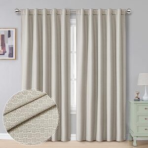 ovzme 100% blackout curtains 84 inches long 2 panels for bedroom, full light blocking beige textured thermal insulated window curtain drapes noise reduce, rod pocket &back tab, 42 x 84 inch, beige