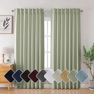 ovzme 100% blackout window panels for living room, keep warm light green blackout curtains energy saving full light blocking thermal insulated curtains, back tab & rod pocket (w52 x l84)