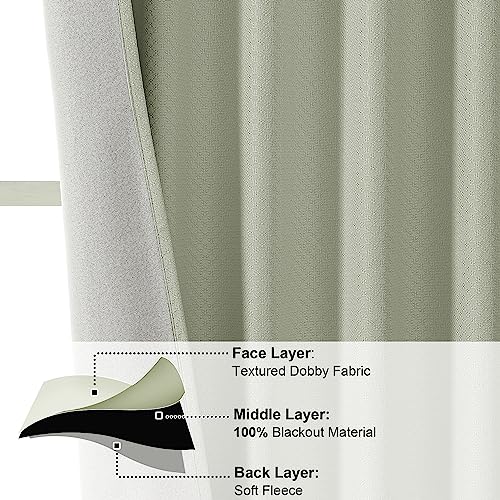 OVZME 100% Blackout Window Panels for Living Room, Keep Warm Light Green Blackout Curtains Energy Saving Full Light Blocking Thermal Insulated Curtains, Back Tab & Rod Pocket (W52 x L84)