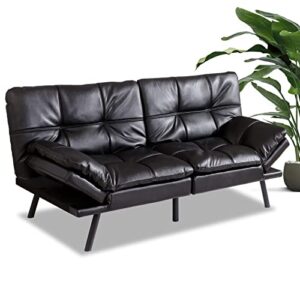 qaiioo futon couch modern convertible memory foam,faux leather loveseat folding sleeper sofa bed,apartment,dorm,bonus room, 71" d x 33" w x 31.5" h, black 03