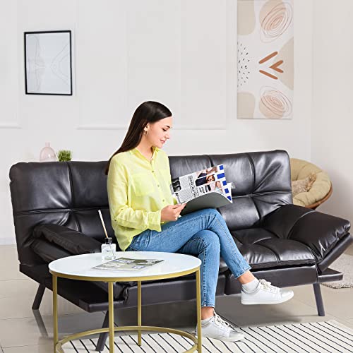 QAIIOO Futon Couch Modern Convertible Memory Foam,Faux Leather Loveseat Folding Sleeper Sofa Bed,Apartment,Dorm,Bonus Room, 71" D x 33" W x 31.5" H, Black 03
