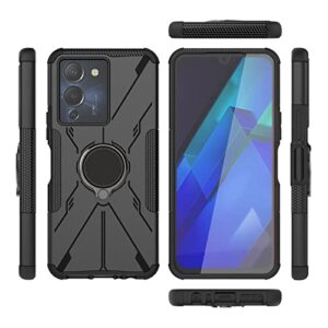 kukoufey case for infinix note 12 turbo case cover,360°rotatable kickstand dual layer shockproof case for infinix note 12 g96 / note 12 turbo x670 case black