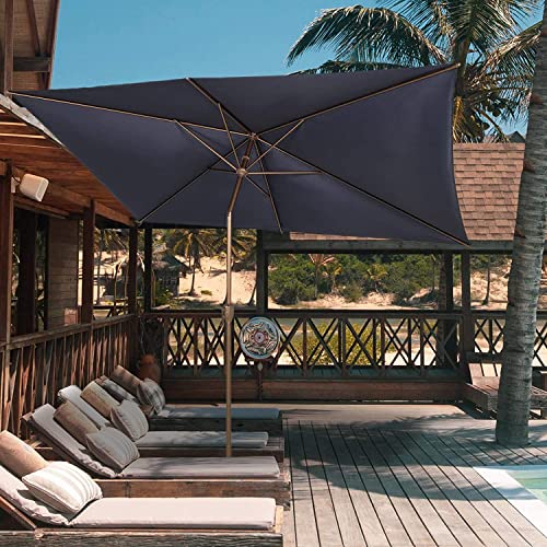 NOWENSOL Patio Umbrella Rectangular Outdoor Table Umbrella with Crank & Push Button Tilt for Terrace, Backyard, Garden, Courtyard, Swimming Pool, Lawn, 6.5x10ft (Navy Blue)