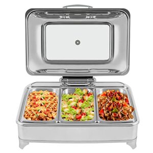electric chafing dish buffet set,3 pan 9l/9.5qt food warmers for parties buffets,stainless steel buffet server and warming tray,adjustable temperature 45-80℃/ 113-176℉,silver