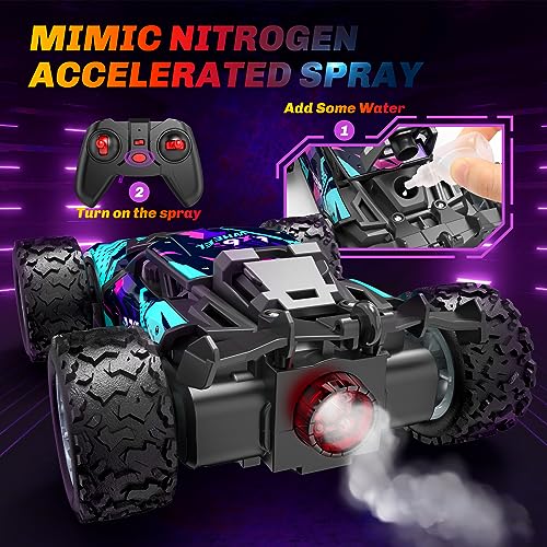 Remote Control Car for Boys 4-7, Rc Cars Monster Trucks for Boys, 2.4GHz Spray Hobby Rc Racing Car, 1/20 High Speed Off Road Rc Truck with Rechargeable Batteries,Boys Toys for 3 4 5 6 7 8 Year Old