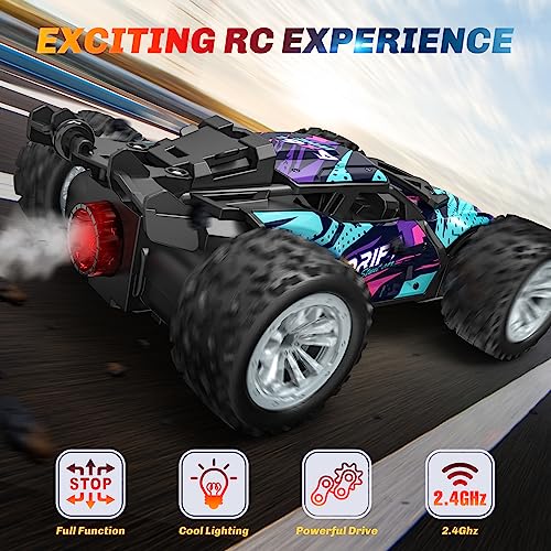 Remote Control Car for Boys 4-7, Rc Cars Monster Trucks for Boys, 2.4GHz Spray Hobby Rc Racing Car, 1/20 High Speed Off Road Rc Truck with Rechargeable Batteries,Boys Toys for 3 4 5 6 7 8 Year Old