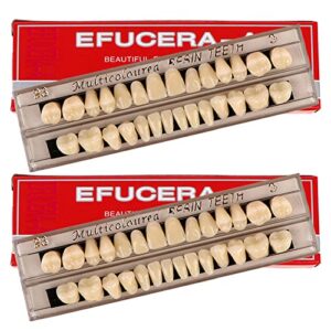56 pieces false teeth, 2 sets whole teeth synthetic polymer denture teeth, 23 shade a3 upper + lower dental materials for replacement, diy, or halloween