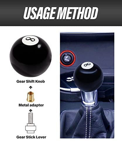 ESEWALAS 8 Ball Billiard Round Manual Gear Shift Lever Shifter Knob with 3 Adapters,Universal Gear Shift Stick Shifter Knob Lever Cover 4 5 6 Speed,Fit for Manual Car M8*1.25, M10*1.25, M10*1.5