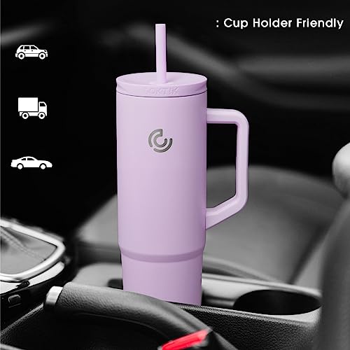 COKTIK 40 oz Tumbler with Handle and Straw, 3 Lids (Straw/Flip), Stainless Steel Vacuum Insulated Cup, 40 Ounce Travel Mug,Cupholder Friendly,Keeps Water Cold,Easy to Clean(Lilac)