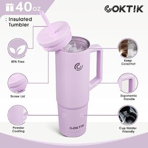 COKTIK 40 oz Tumbler with Handle and Straw, 3 Lids (Straw/Flip), Stainless Steel Vacuum Insulated Cup, 40 Ounce Travel Mug,Cupholder Friendly,Keeps Water Cold,Easy to Clean(Lilac)