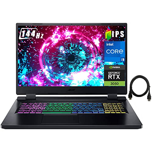 acer Nitro 5 Gaming Laptop 17.3" FHD IPS 144Hz Gamer Laptops, Intel 12 Cores i5-12500H Up to 4.5GHz, GeForce RTX 3050, 8GB RAM, 512GB SSD, RGB Backlit Keyboard, Windows 11, with HDMI Cable