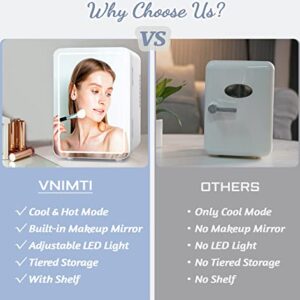 VNIMTI Mini Skincare Fridge 4 Liter/6 Cans, Portable Cosmetic Fridges with Makeup Mirror, Cooler & Warmer, AC & DC, Small Refrigerator for Bedroom, Car, Office, Outdoor (White - 4L)