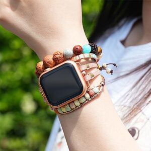 DamonLight Beaded Boho Watch Bracelet Band Compatible with Apple Watch Band Women 38mm 40mm 41mm, Compatible for iWatch Series Ultra 8 7 6 5 4 3 2 6 1 SE (Rose Gold, 38/40/41MM)