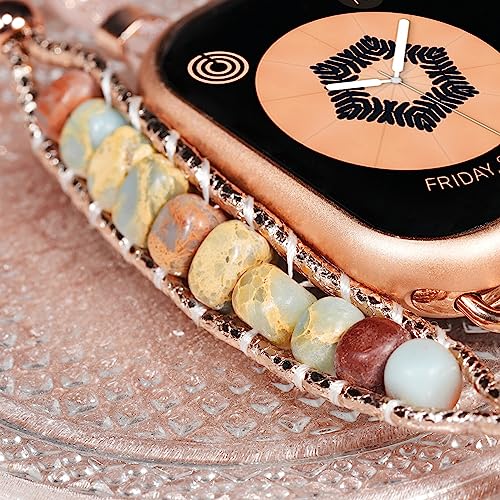 DamonLight Beaded Boho Watch Bracelet Band Compatible with Apple Watch Band Women 38mm 40mm 41mm, Compatible for iWatch Series Ultra 8 7 6 5 4 3 2 6 1 SE (Rose Gold, 38/40/41MM)