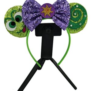 Mouse Ears Headbands with Shiny Purple Bows & Diamond, for Girls Costume Cosplay Glitter Party, for Kids & Adult, Green; 2BQ