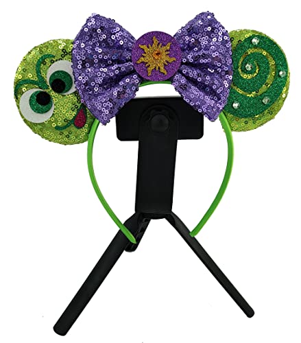 Mouse Ears Headbands with Shiny Purple Bows & Diamond, for Girls Costume Cosplay Glitter Party, for Kids & Adult, Green; 2BQ