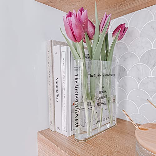 Puransen Book Vase for Flowers, Acrylic Clear Book Flower Vase, A Book About Flowers Vase, Unique Home/Bedroom/Office Accent Flowers Vase Decor(Clear - B)